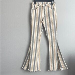Altar'd State Cream and Tan Striped Flare Pants